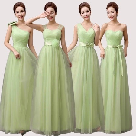 Four-Design Light Olive Green Lace Bridesmaids Maxi Dress