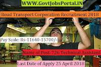 Karnataka State Road Transport Corporation Recruitment 2018-726 Technical Assistant Karnataka State Road Transport Corporation Recruitment 2018-726 Technical Assistant