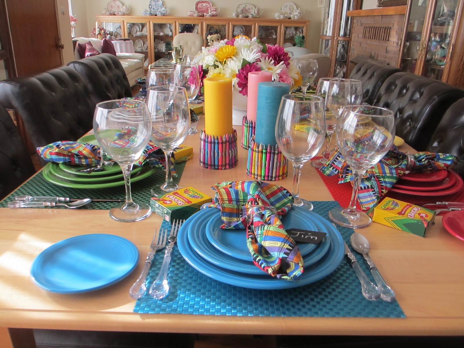 The Guest Fiesta(ware) and Crayons Tablescape