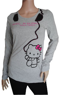 Cute Hello Kitty gray headphones t-shirt
