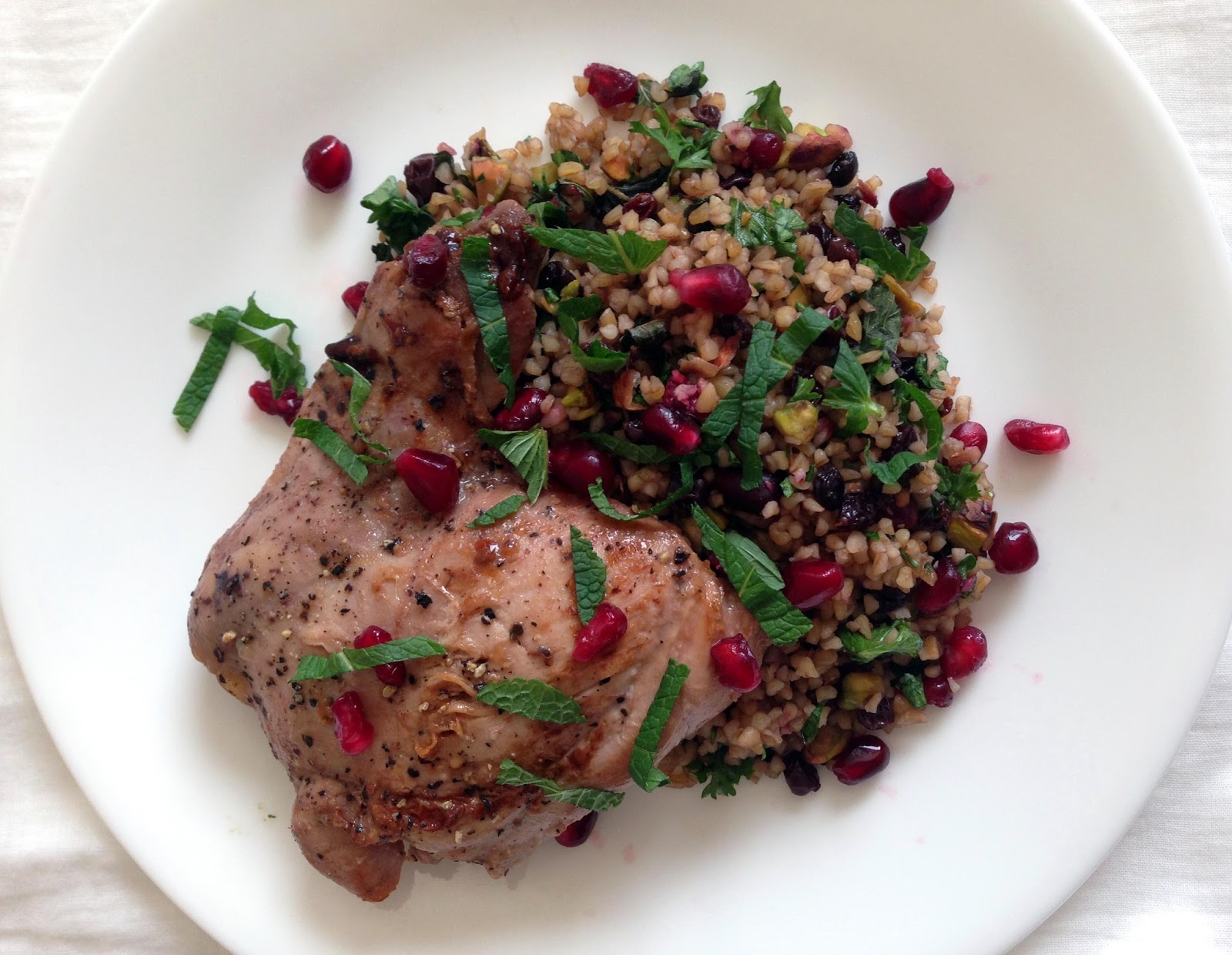 This and That Pomegranate Molasses Chicken + Bulgar Wheat Salad with