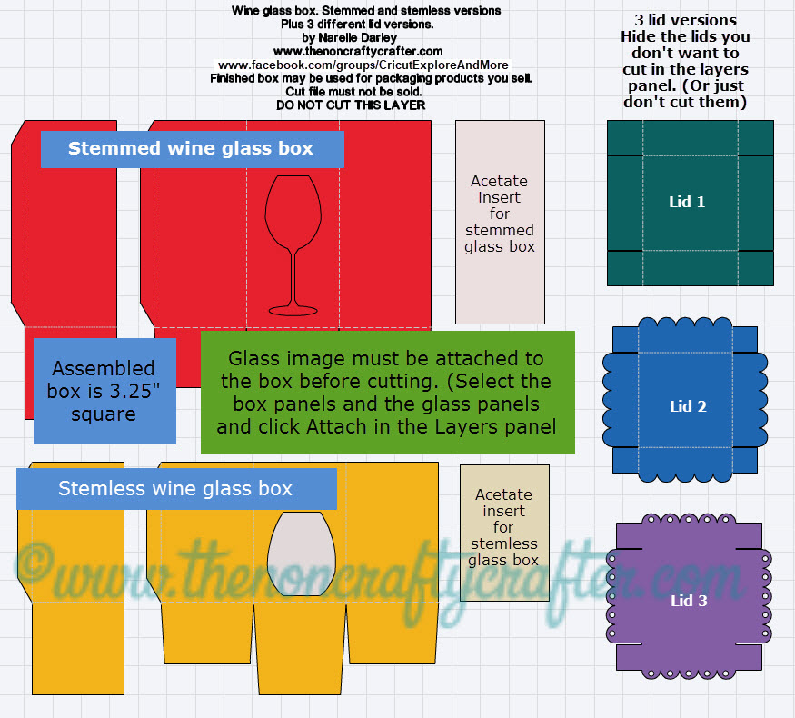 The Non Crafty Crafter Wine Glass Box FREE Design Space Cut File