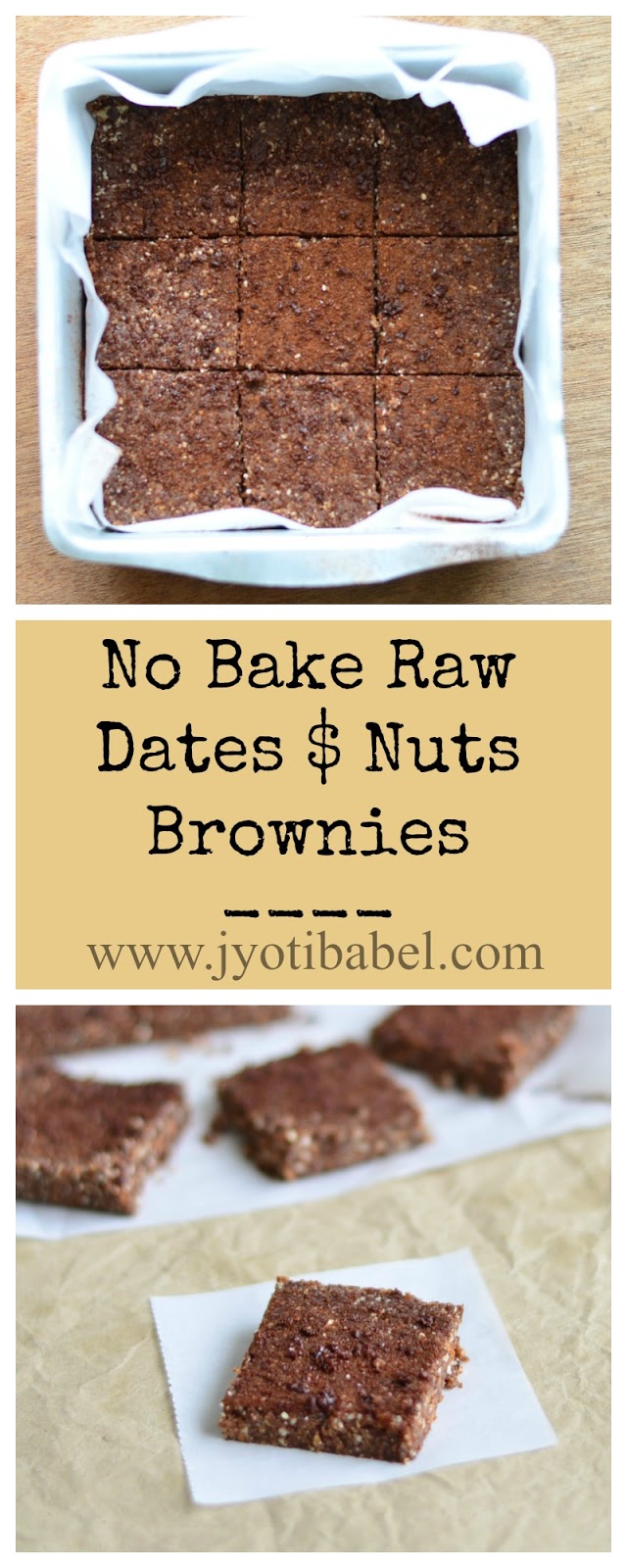 No Bake Dates and Nuts Brownies | A healthy, quick and raw brownie made with a handful of ingredients. www.jyotibabel.com