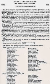 Journal of the First Session of the House of the Representatives: Begun and Held at the City of New-York, March 4th, 1789, and in the Thirteenth Year of the Independence of the Said States, New-York, Printed by Thomas Greenleaf, 1789, September 24th, 1789 entry