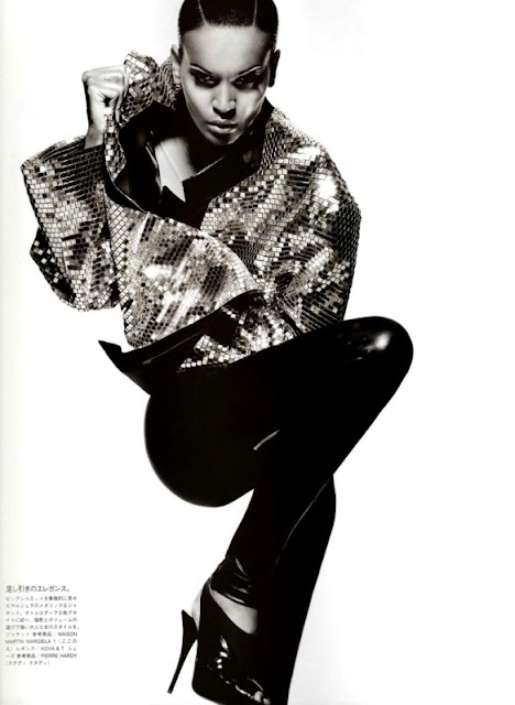 Liya Kebede in Vogue Japan February 2009 issue - metallic fashion editorial