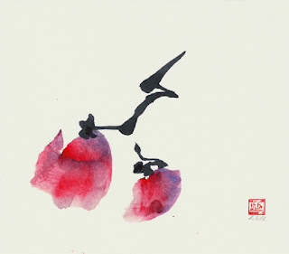 Letting go blog post illustration of flowers painted in Sumi-e style.