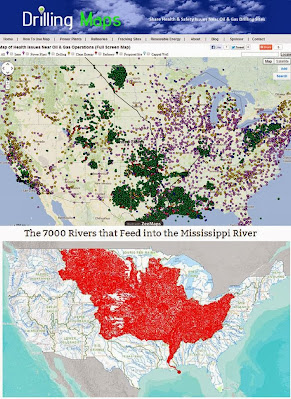 Map of 7000 Rivers Feeding in the Mississippi River vs Oil & Gas Fracking Up The Water