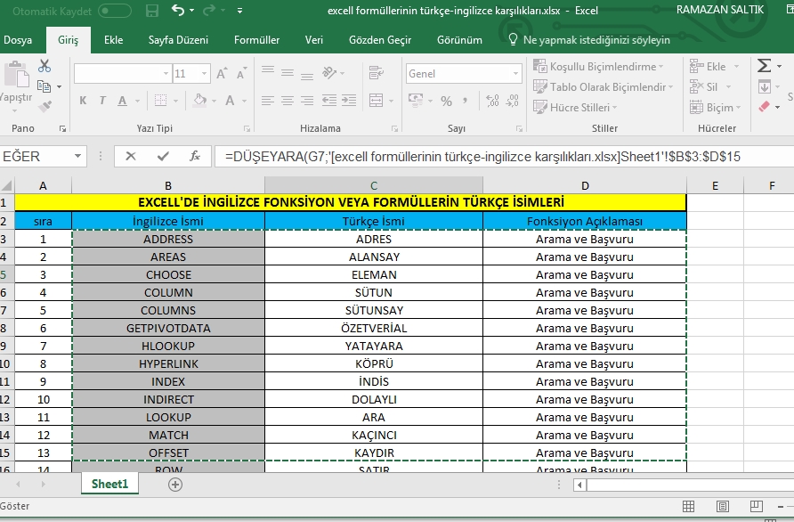 excel dosyasindan veri