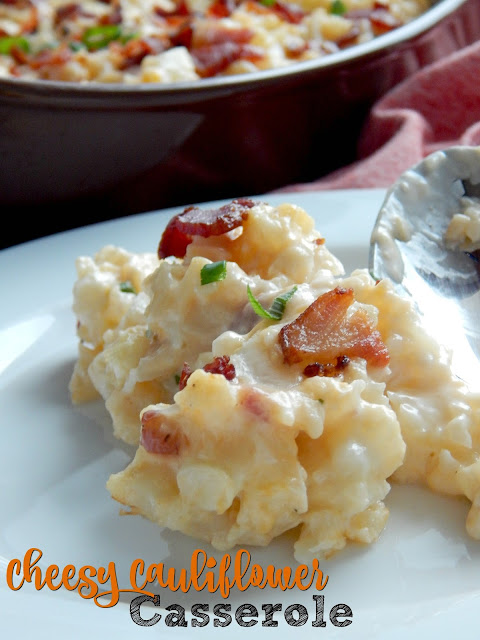 Cheesy Cauliflower Casserole...the perfect holiday side dish!  Built like a loaded baked potato, but swapped with steamed cauliflower.  Cheesy, salty, bacon-y...the best side dish of the year! (sweetandsavoryfood.com)