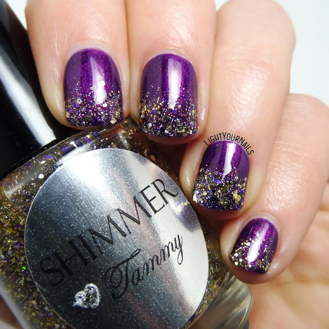 Purple and glitters gradient nail art