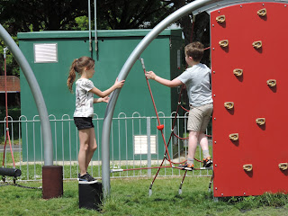 kids on climbing wall and rope obstacle course playpark outside gosport leisure centre