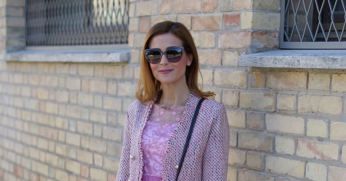 Pink midi tulle dress and Chanel inspired jacket | Fashion and Cookies ...