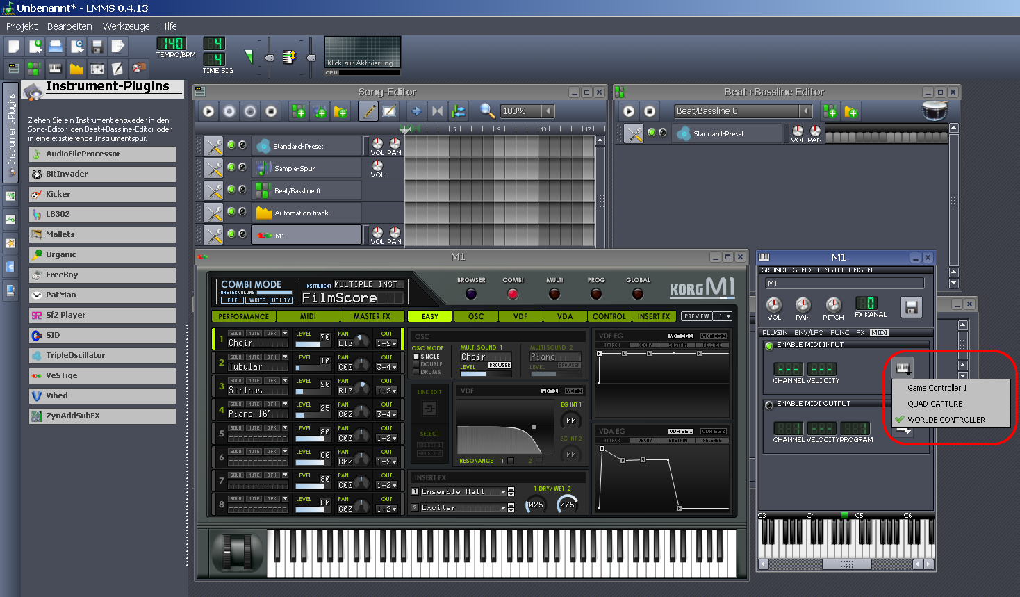 LMMS Linux Multi Media Studio MIDI Verbindung in LMMS