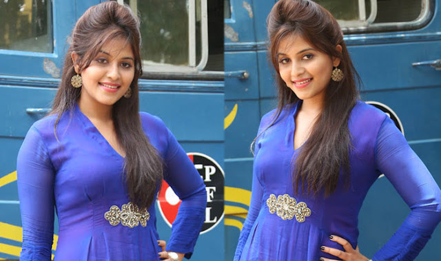 Anjali Desi Actress Anjali Hot Side View In Blue Dress