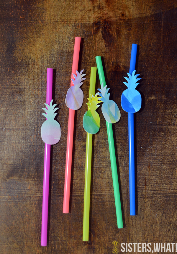diy pineapple confetti straws - so fun and colorful! kids watercolor paper and then cut the paper out using a pineapple punch or cutting machine!