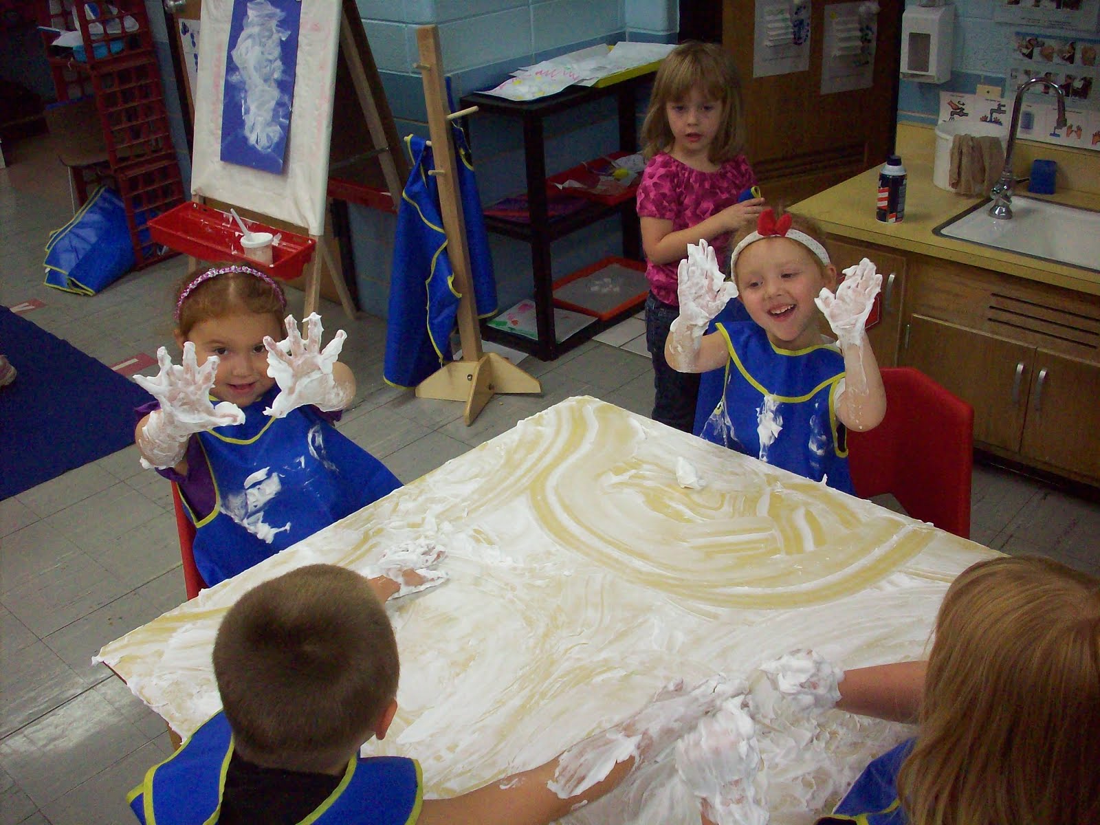 NewellFonda Preschool Playing in Shaving Cream
