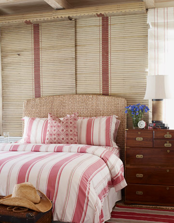 Red And White Stripes Decor Kitchens Interiors Striped Bedding And A Rug Echo The Lines Of Wooden French Blinds In Bedroom One Carolyn Espley Miller S Two Sons