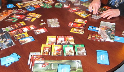 7 Wonders - The cards and player boards during the second age