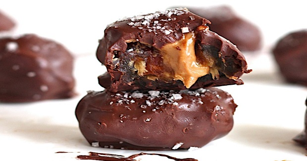 Dark Chocolate Covered Peanut Butter Stuffed Dates With Sea Salt Recipe Dark Chocolate Covered Peanut Butter Stuffed Dates With Sea Salt Recipe