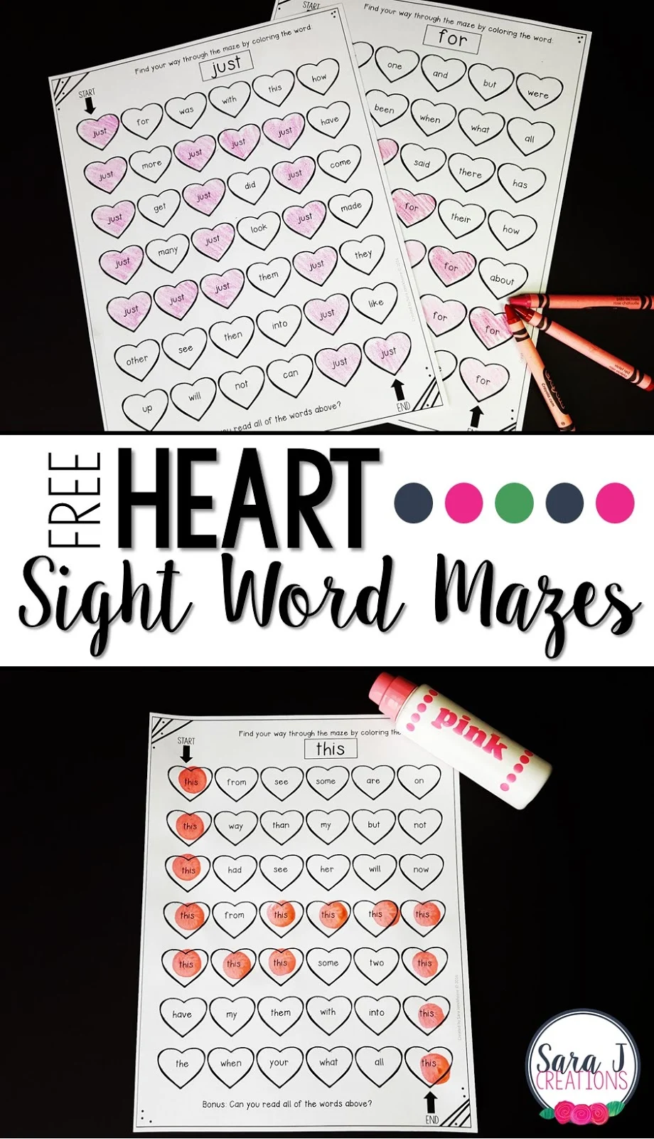 Free sight word printables perfect for kids on Valentine's Day.