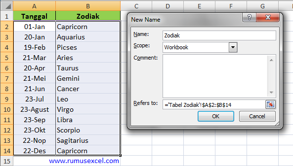 Cara Mencari Zodiak Menggunakan Excel