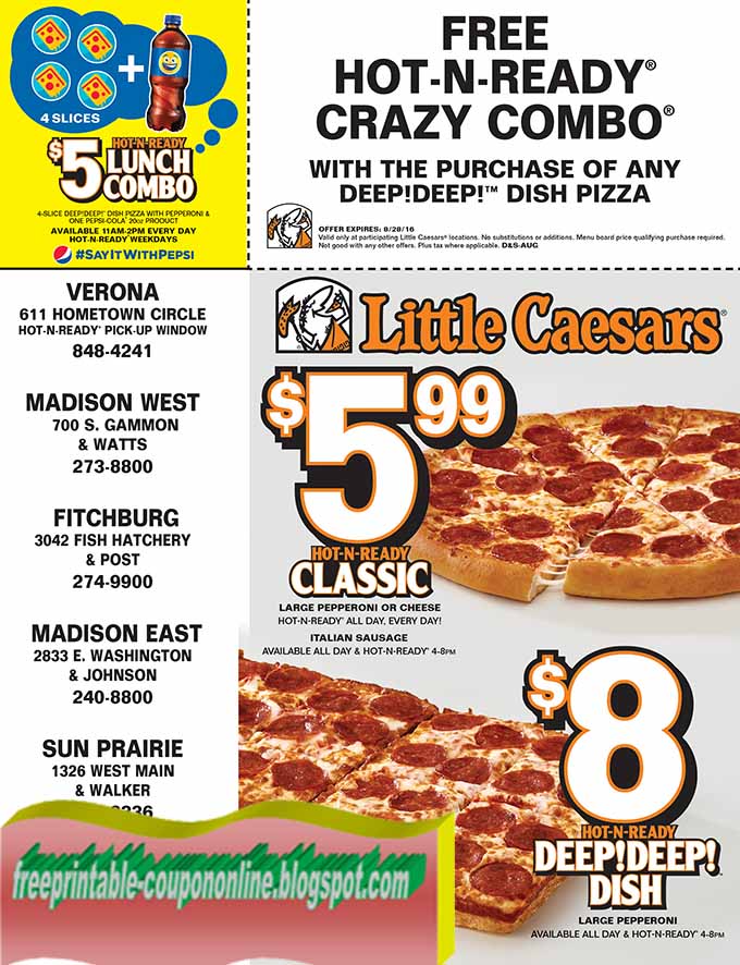 Past Little Caesars Coupon Codes little caesars pizza Coupon Codes. Little caesars is a pizza store which has a long history and a perfect team work members who can provide you with the most delicious pizza across the world. At there, you can get the pizza you like and get service with high quality. Their price are cheap enough so that you could have a nice meal.