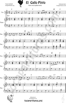  Acompañamiento de Piano Partitura de El Gallo Pinto con Piano Acompañamiento Sheet Music for Piano Music Score