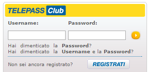 Schermata login per aggiungere targa Telepass