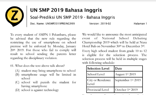 Latihan Soal UN SMP 2020 Bahasa Inggris (Prediksi Soal UN Bahasa Inggris SMP 2020), tomatalikuang.com
