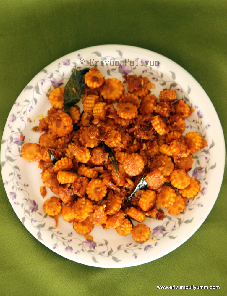 Erivum Puliyum Baby Corn Stir Fry Side Dish