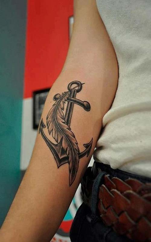 forearm anchor tattoo with feather alt kol tüy ile çapa dövmesi forearm anchor tattoo with feather alt kol tüy ile çapa dövmesi