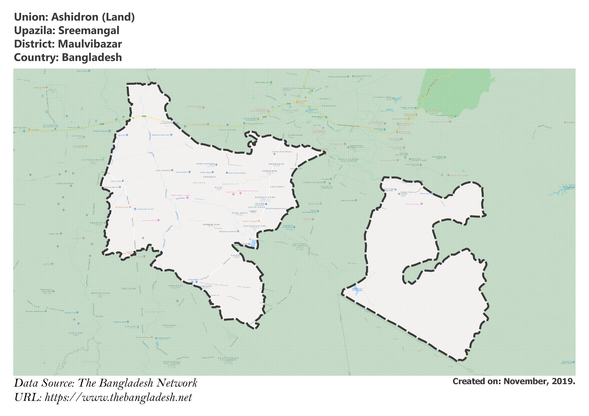 Map of Ashidron of Maulvibazar, Bangladesh.