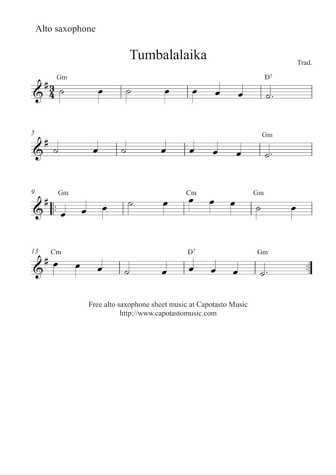 Free Easy Alto Saxophone Sheet Music Tumbalalaika