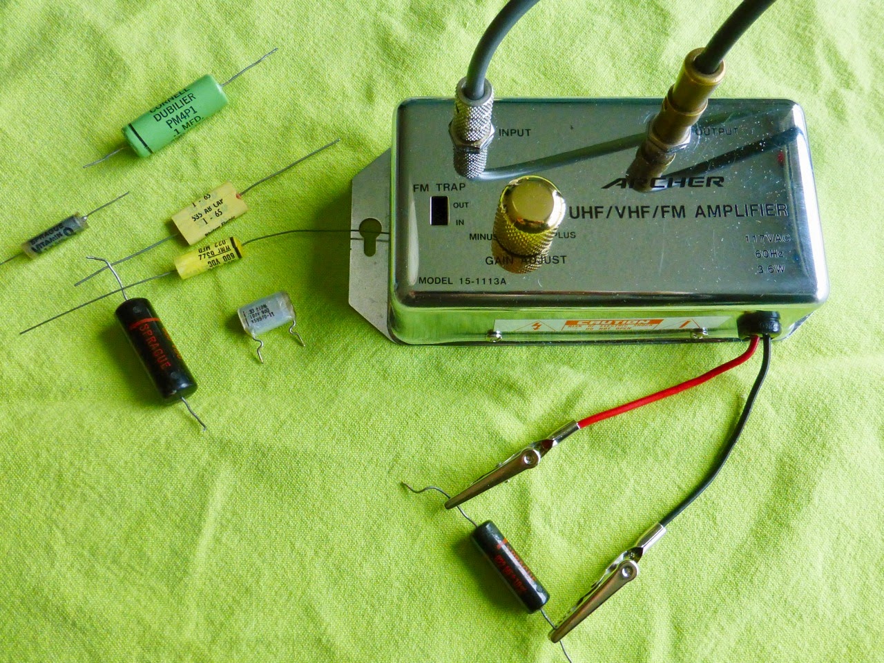 capacitor, test, box, Sprague Black Beauty, Cornell Dubilier, Vitamin Q, clips, custom, vintage