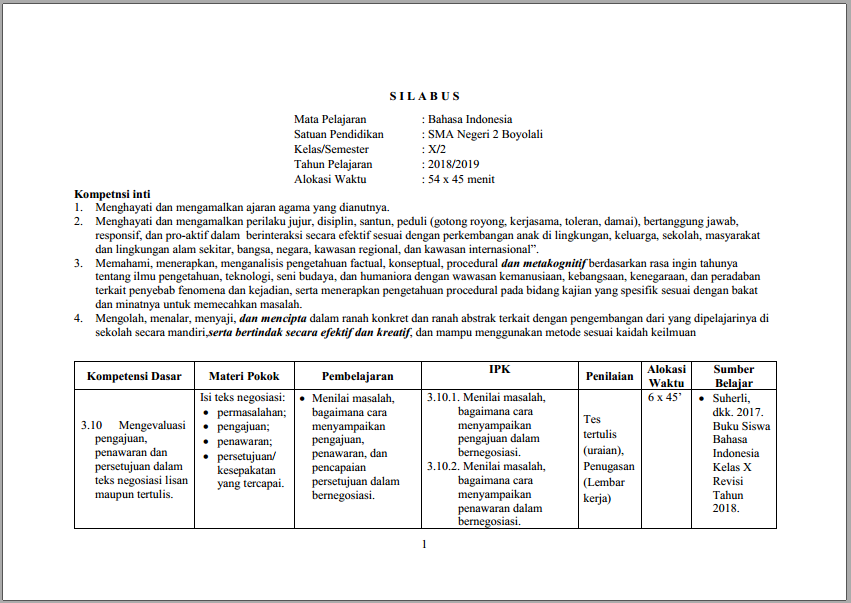 Silabus Sejarah Indonesia Kelas X Kurikulum 2013 Revisi