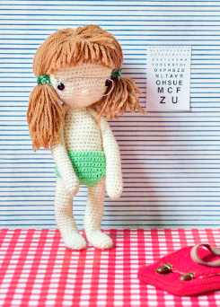 Crochet pattern amigurumi doll girl at the doctor with glasses