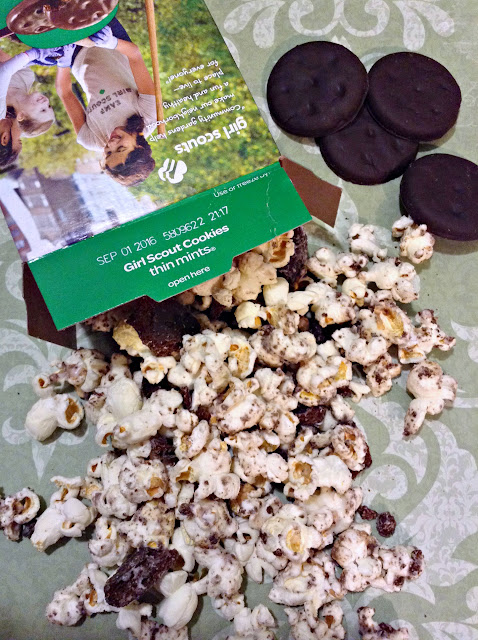 Girl Scouts Thin Mints Cookie Popcorn Munch ready to snack on!