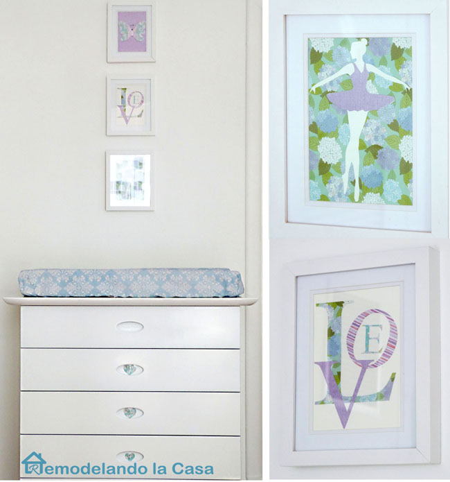 dressing table and cute wall art for baby girl nursery