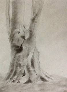 step 2, creating a charcoal sketching of a tree by Manju Panchal