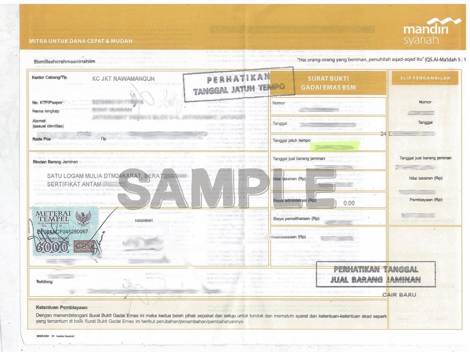 Saya Keluarga Gadai Emas Bank Syariah Mandiri