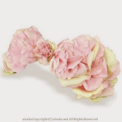 ローズのリボンボンネット（ピンク）＿ヘッドドレス・花髪飾りairaka