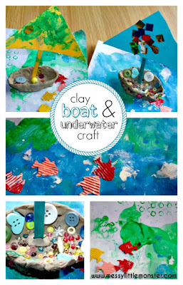 A clay sailing boat and underwater craft for kids. A summer activity for toddlers, preschoolers and older children thats combines process art and clay modelling. 