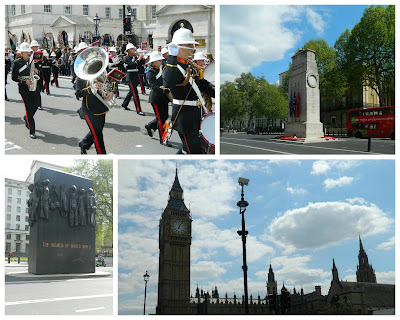 London, brass band, Cenotaph, Women of World War 2 monument, Big Ben, Houses of Parliament, Westminster, London, Whitehall, Downing Street, 