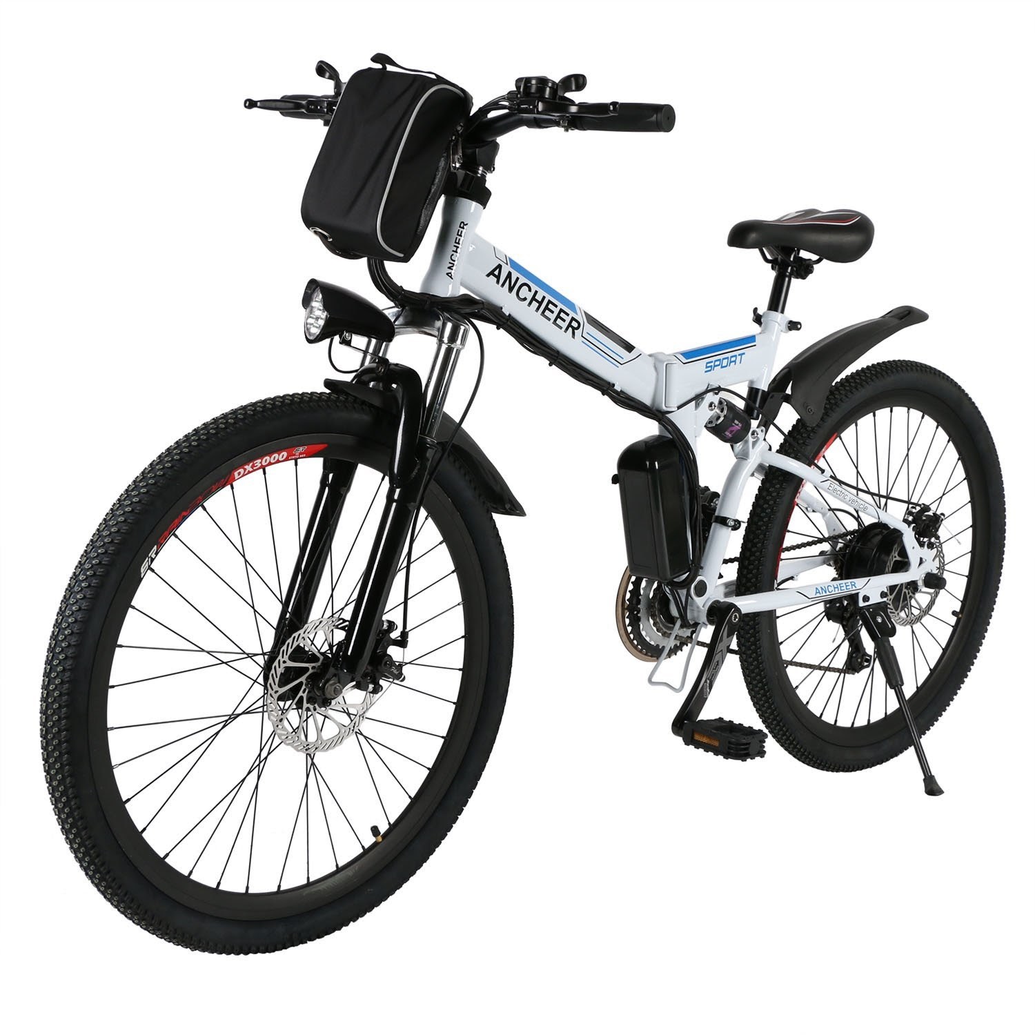 Exercise Bike Zone ANCHEER Folding Electric Mountain Bike with FULL