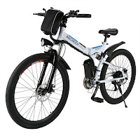 Ancheer Folding Electric Mountain Bike, with pedal assist or full electric mode, speeds up to 25 km/h, distance range between 25 km up to 50 km