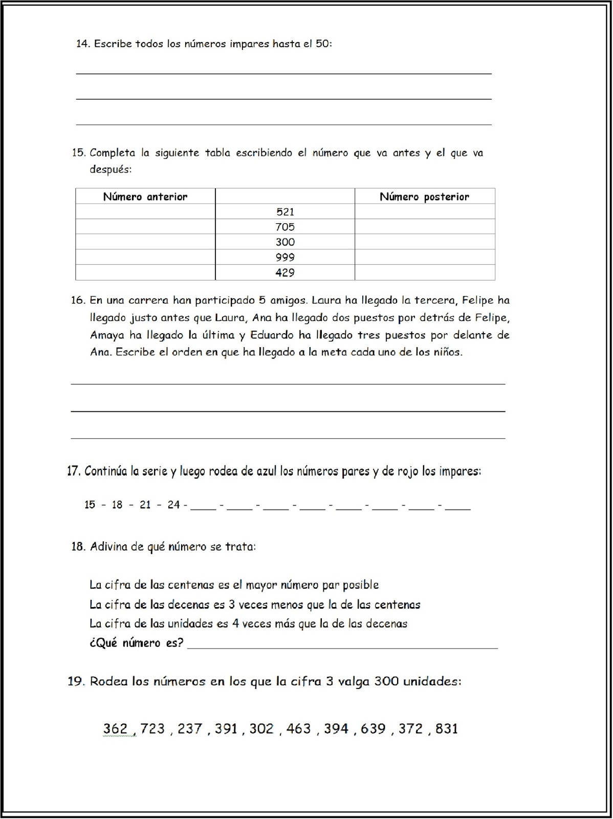 FICHAS MATEMÁTICAS 3° DE PRIMARIA LOS NÚMEROS DE TRES CIFRAS. WEB PEDAGÓGICA PRIMARIA FICHAS MATEMÁTICAS 3° DE PRIMARIA LOS NÚMEROS DE TRES CIFRAS. WEB PEDAGÓGICA PRIMARIA