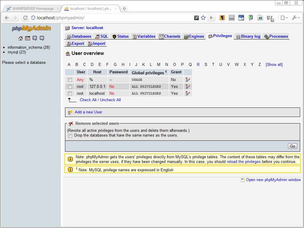 localhost phpmyadmin