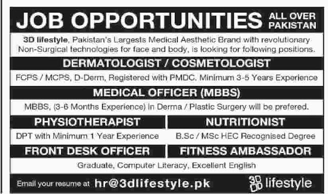 Dermatologist, Medical Officer, Physiotherapist, Front Desk Officer, Jobs 2018