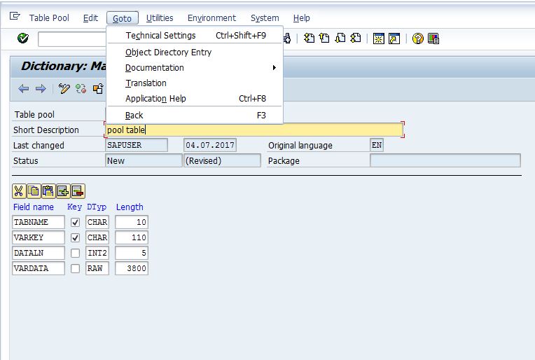Pooled Table Sap Tutor