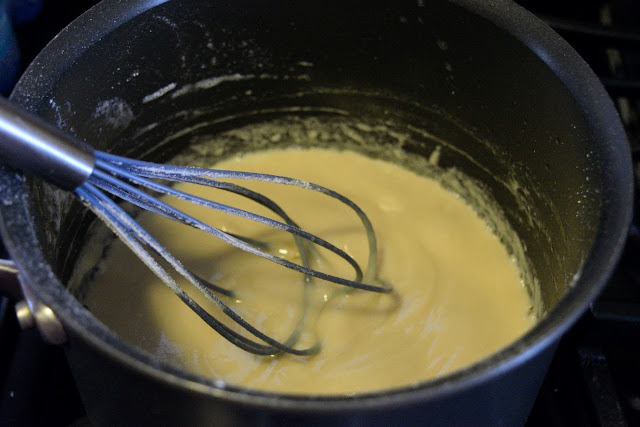The flour whisked into the melted butter to make a roux. 